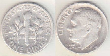 1954 USA silver 10 Cents (Dime) A003266
